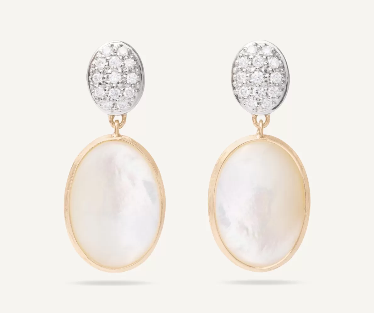 New Marco Bicego 18Kt Yellow Gold Double Earrings With Diamonds And Mother-Of-Pearl