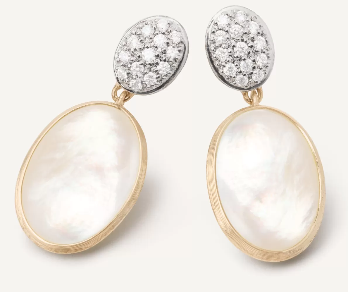 New Marco Bicego 18Kt Yellow Gold Double Earrings With Diamonds And Mother-Of-Pearl