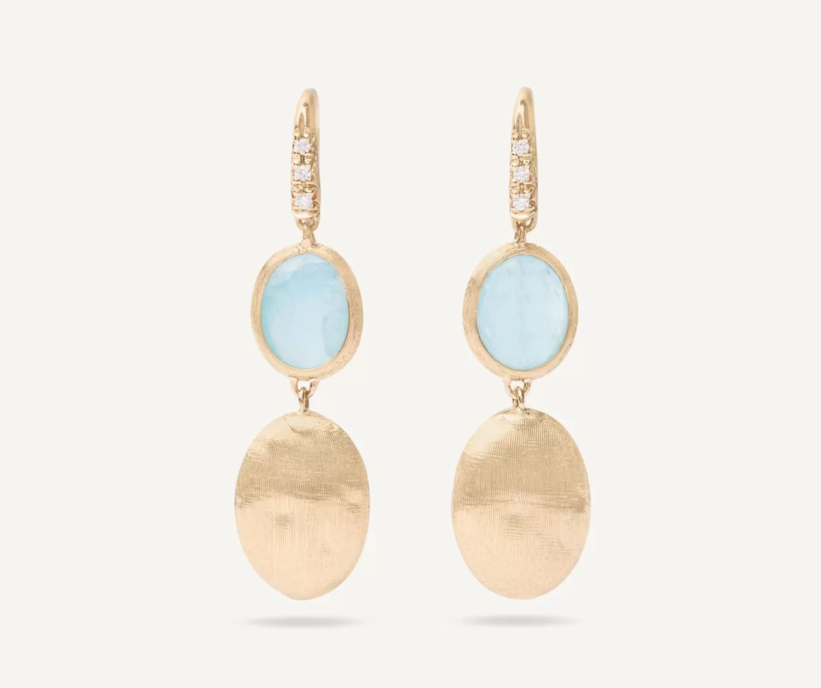 Clearance Marco Bicego 18Kt Yellow Gold Earrings With Aquamarine And Diamond Hook