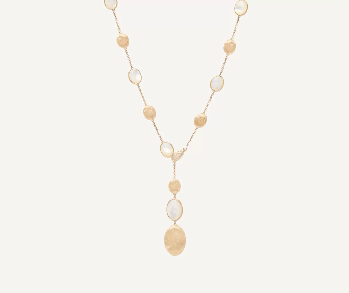 Store Marco Bicego 18Kt Yellow Gold Lariat Necklace With Mother-Of-Pearl And Diamonds