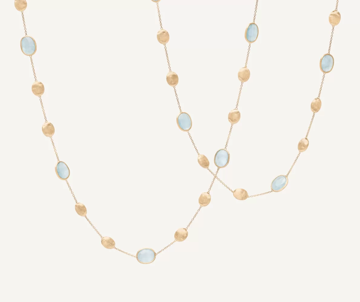 Outlet Marco Bicego 18Kt Yellow Gold Long Necklace With Aquamarines And Diamonds