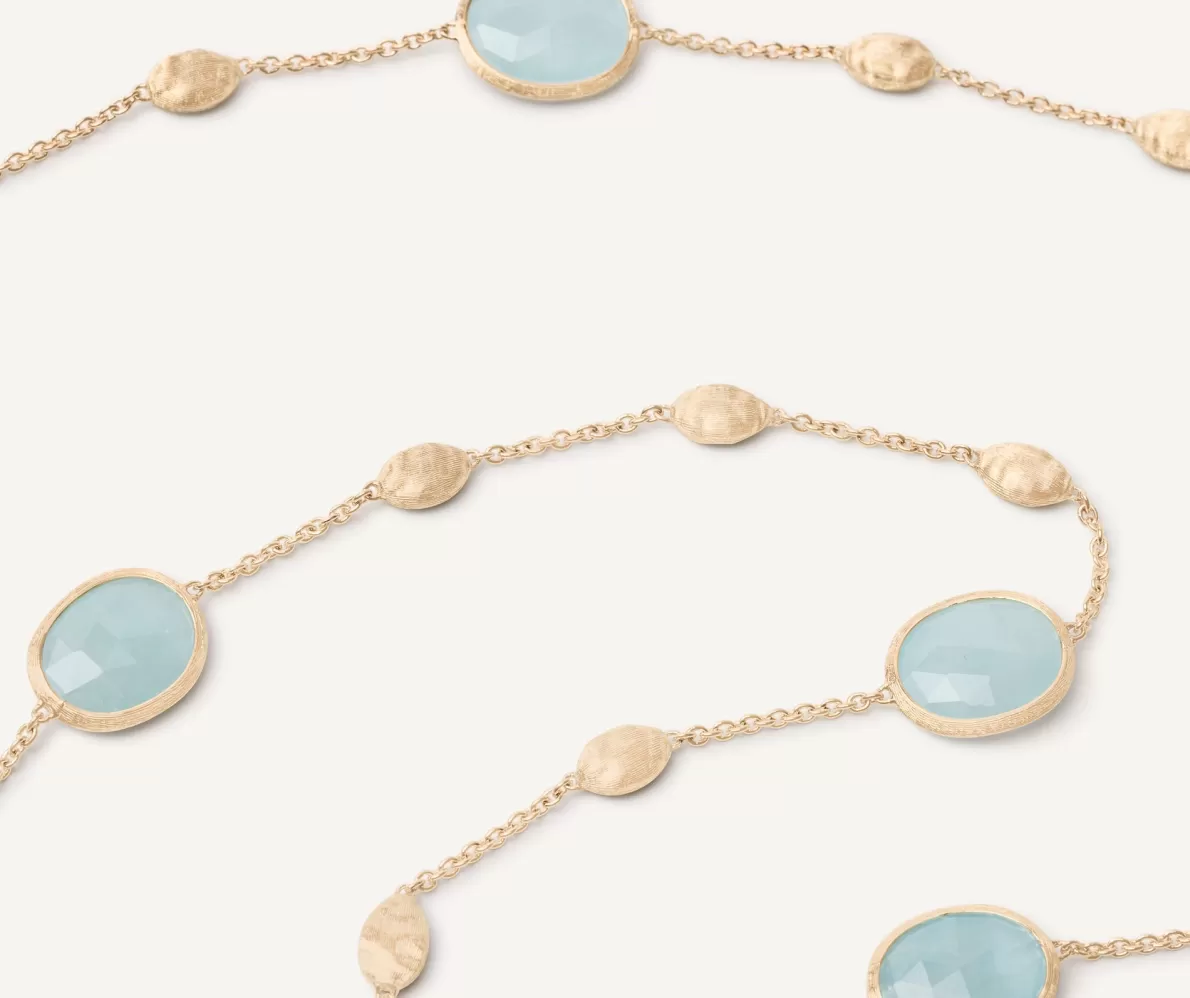 Sale Marco Bicego 18Kt Yellow Gold Long Necklace With Small Oval Elements, Aquamarines, And Diamonds