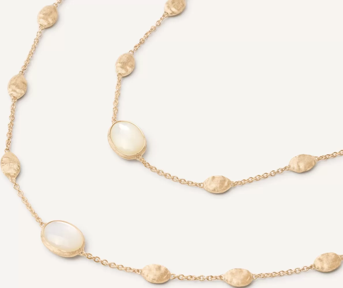 Shop Marco Bicego 18Kt Yellow Gold Long Necklace With Small Ovals, Mother-Of-Pearl, And Diamonds