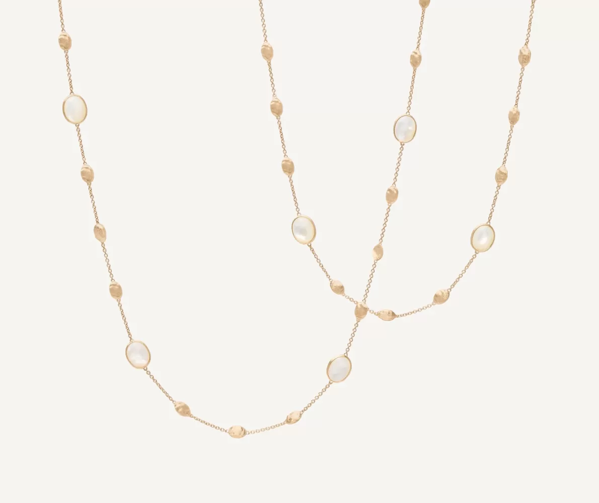 Shop Marco Bicego 18Kt Yellow Gold Long Necklace With Small Ovals, Mother-Of-Pearl, And Diamonds